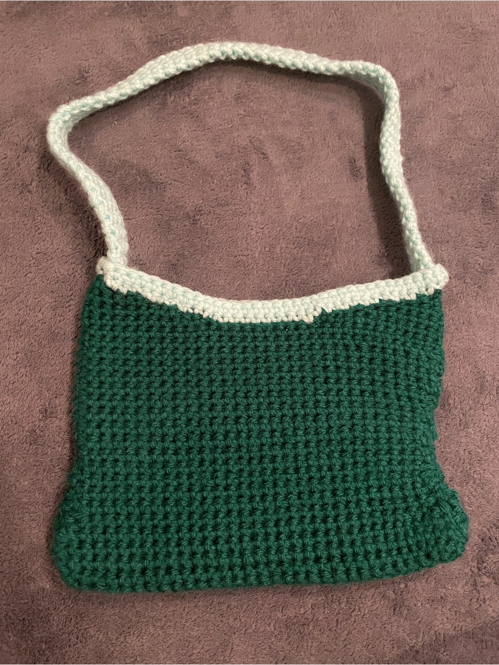 Handmade Crocheted small shoulder Bag with Cream Trim